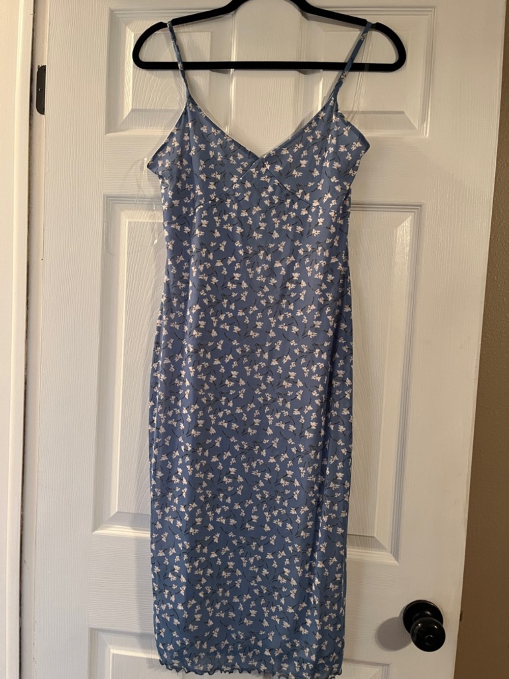 Blue Floral Slip Dress with Spaghetti Straps